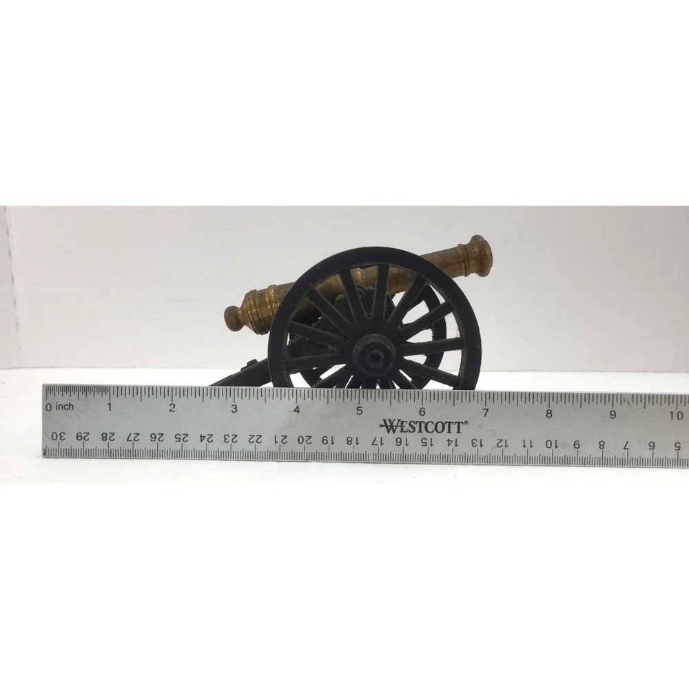 Vtg Brass and Cast Iron Miniature Civil War Cannon Barrel & Wheels Move